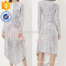 New Fashion Silver Sequinned Long Sleeve Maxi Daily Dress Manufacture Wholesale Fashion Women Apparel (TA5147D)